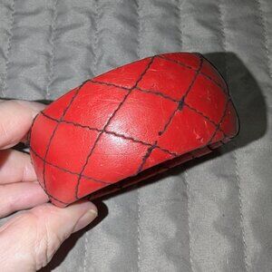 $3 with Bundle ~ Red Leather Wide Cuff Bracelet Black Stitching 6257